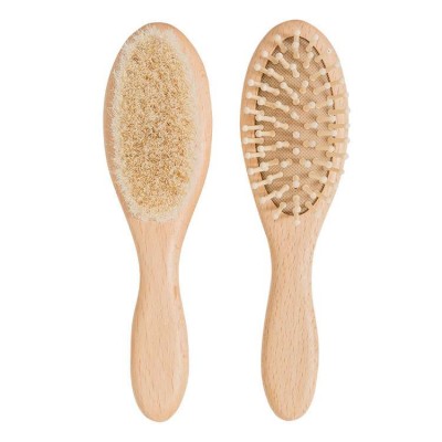 Brush And Comb Hair Brush Set Custom Wooden Natural Goat Hair Baby Grooming Kit Hair Brush And Comb Set